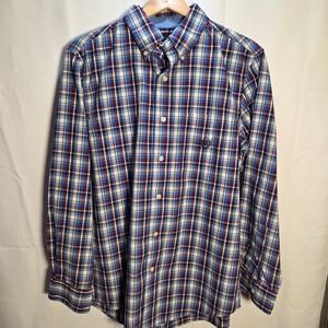 Chaps Burgundy Blue Plaid Shirt Men's Long Sleeve Easy Care Button Up Small